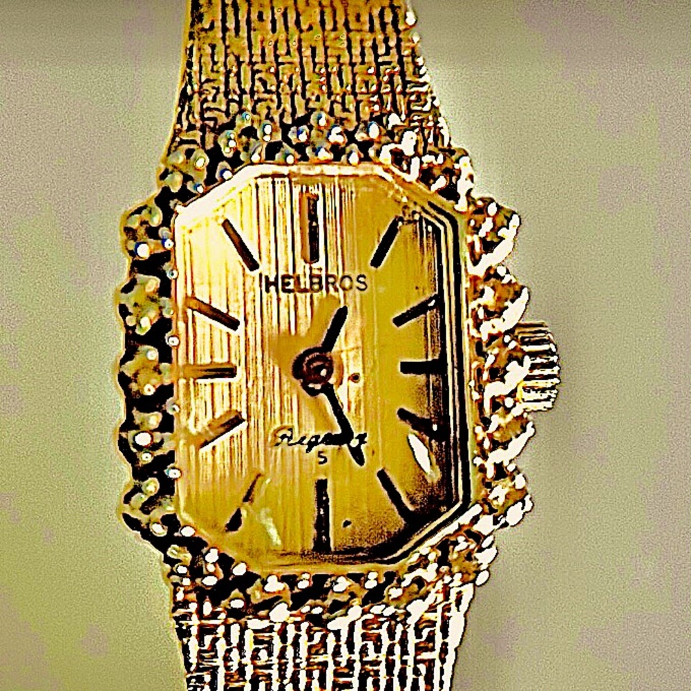 Vintage Helbros Regency Diamond Gold Tone Ladies Watch